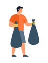 Garbage. Utilizing eco-friendly practices helps reduce accumulation waste. Man collecting trash in a bag