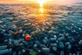 Garbage washed ashore of sea, ocean. Empty used dirty plastic bottles in water. Environmental pollution. Ecological Royalty Free Stock Photo