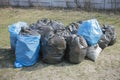 garbage and waste in black and blue bags Royalty Free Stock Photo