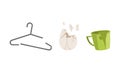 Garbage and Waste with Broken Mug and Clothes Hanger Vector Set Royalty Free Stock Photo