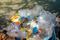Garbage waste plastic on trash, lots of plastic waste on the bin, pollution waste