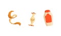 Garbage and Waste with Plastic Tube and Orange Peel Vector Set Royalty Free Stock Photo