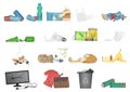Garbage and waste realistic icons set vector illustration.