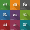 Garbage waste recycling icons on color