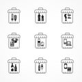 Garbage waste recycling icons, line trash