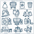 Garbage or wastes trash line icons set.