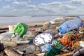 Trash beach pollution with plastics Royalty Free Stock Photo