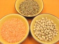Garbanzos lentils and red lentils