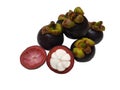 Garcinia mangostana Linn, fresh fruit, quite round, hard outer shell, purple red flesh, white in taste, sweet and delicious. Royalty Free Stock Photo