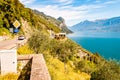 Scenic view from the road on western coast of Garda lake on beautiful northern Italian nature surrounding this amazing lake. Rocky