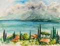 Garda Lake watercolors painted.