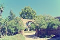 Garden of Alcazaba of Almeria on a sunny day; retro style Royalty Free Stock Photo