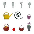 Garden supplies, collection of vector icons.
