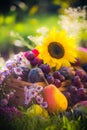 Garden autumn harvest fruit grass sunset Royalty Free Stock Photo