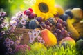 Garden autumn harvest fruit grass sunset Royalty Free Stock Photo