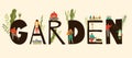 Garden banner with people characters gardening, growing and caring for plants, gardeners flat isolated vector