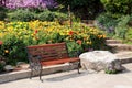 Garden bench in the park flower colorful image background Royalty Free Stock Photo