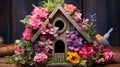 garden birdhouse flowers Royalty Free Stock Photo