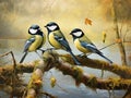 Ai Generated illustration Wildlife Concept of Garden Birds - Great Tit Royalty Free Stock Photo