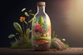 Garden in a bottle with plants and flowers