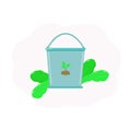 Garden bucket for watering plants on a white background. Green plants