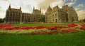 Garden of Budapest city Parliament full of flowers. Royalty Free Stock Photo