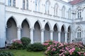 Courtyard of an old neo-gothic monastery Royalty Free Stock Photo