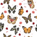 Garden butterflies flying in the garden ,lady bug,insect seamless pattern vector scattered repeat for fashion ,fabric ,wallpaper Royalty Free Stock Photo