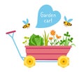 Garden cart cartoon bee wheelbarrow tool vector