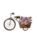Garden cart with flowers, watercolor style illustration, holiday clipart Royalty Free Stock Photo