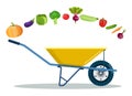 Garden cart with peppers, tomatoes