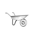 Garden cart. Wheelbarrow engraving. Gardening sign