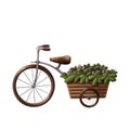 garden cart wit vegetables, watercolor style illustration, garden clipart Royalty Free Stock Photo