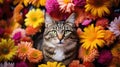 garden cat in flowers