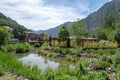 Garden of the Central Park of Andorra La Vella, capital of the Principality of Andorra in the summer of 2022 Royalty Free Stock Photo