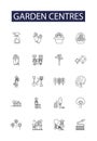 Garden centres line vector icons and signs. Centres, Plants, Seeds, Landscaping, Trees, Bushes, Flowers, Pots outline Royalty Free Stock Photo