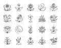 Garden charcoal draw line icons vector set