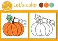 Garden coloring page for children with pumpkin. Vector autumn outline illustration with cute vegetable. Color book for kids with Royalty Free Stock Photo