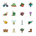 Garden comics icons set cartoon