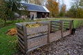 garden compost with one compartment full of leaves