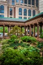 Garden in a courtyard of a church, in Boston, Massachusetts. Royalty Free Stock Photo