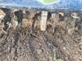 Garden cultivator closeup. Soil tillage in spring time