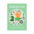 Garden day, poster, agriculture, gardening banner, summer work on environment, environment, design cartoon vector