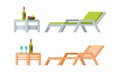 Garden Deck Chair and Small Table with Wine Bottle and Fruit Vector Set Royalty Free Stock Photo