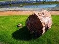 Garden with decorative stones near a river