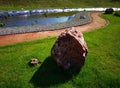 Garden with decorative stones near a river