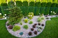 Garden detail: flower bed with pebbles and plants