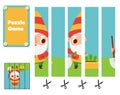 Garden dwarf. Educational Puzzle for toddlers. Match pieces and complete the picture. Seasonal Game for children