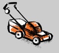 Garden equipment. Lawn mower. Illustration in the style of careless sketch and scrapbooking. Royalty Free Stock Photo