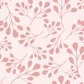 Garden exotic style seamless pattern in pink and lilac tones with doodle eucalyptus shapes. Simple style